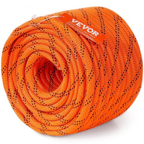 Klätringrep, Dubbelflätad Polyester, 1x366 cm, Orange, hög hållfasthet