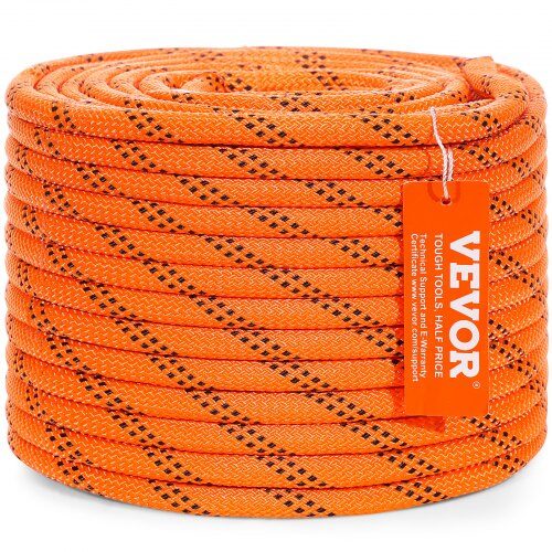 Klätringrep, Dubbelflätad Polyester, 1x366 cm, Orange, hög hållfasthet