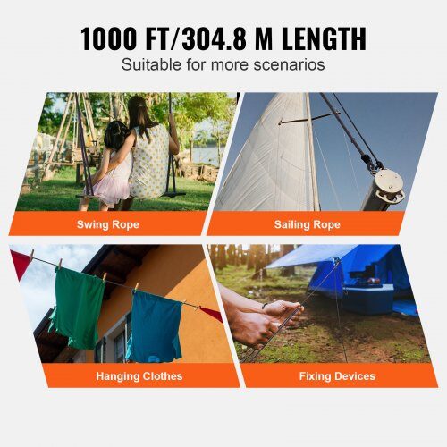 Nylonsnor, 5 mm x 304.8 m, Sort, flettet