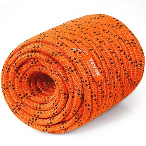 Trädklättringsrep, Dubbel fläta polyester, 1.9 cm x 67.1 m, Orange, 24-trådig