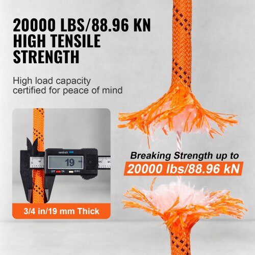Trädklättringsrep, Dubbel fläta polyester, 1.9 cm x 67.1 m, Orange, 24-trådig