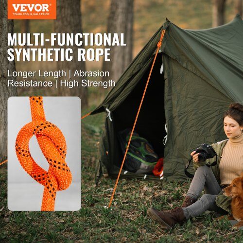 Trädklättringsrep, Dubbel fläta polyester, 1.9 cm x 67.1 m, Orange, 24-trådig
