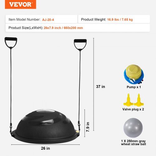 Balance Trainer, 66x20 cm, Sort, med modstandsbånd