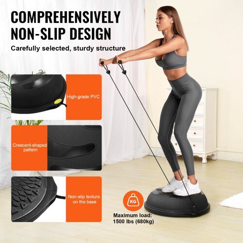 Balance Trainer, 66x20 cm, Sort, med modstandsbånd