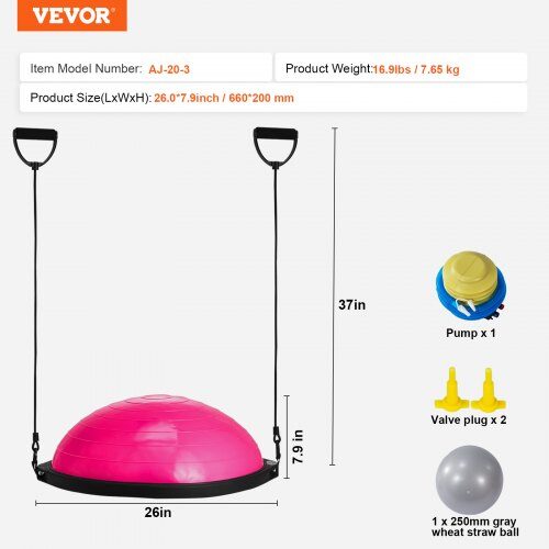 Balance Trainer, 66x20 cm, Pink, Yoga Fitness Udstyr