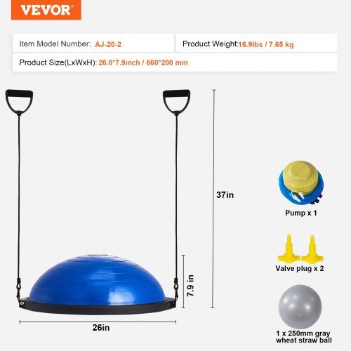 Balance Trainer, 66x20 cm, Blå, med Modstandsbånd