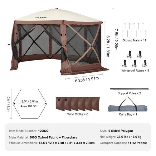 Pavillon, 3,81x3,81x2,28 m, Brun, Solbeskyttelse