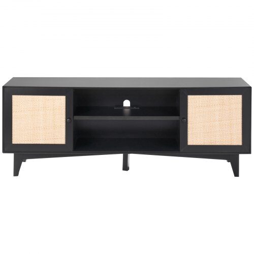 TV-taso, 167.7x39.7x63.6 cm, musta, rottinkisäilytys