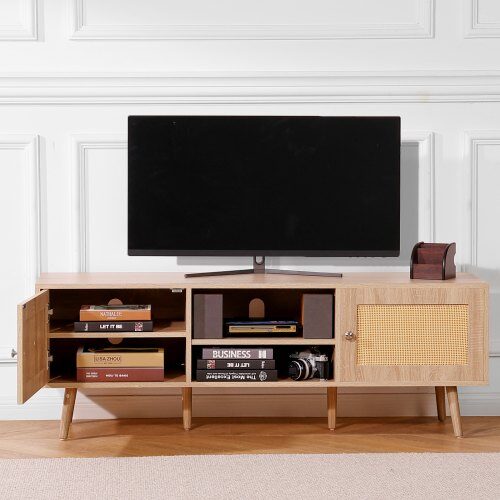 TV-bänk, 140x40x50 cm, Ek, Rattan