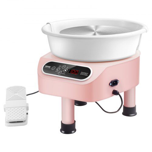 Drejskiva, 25,4 cm elektrisk drejskiva med fotpedal, rosa