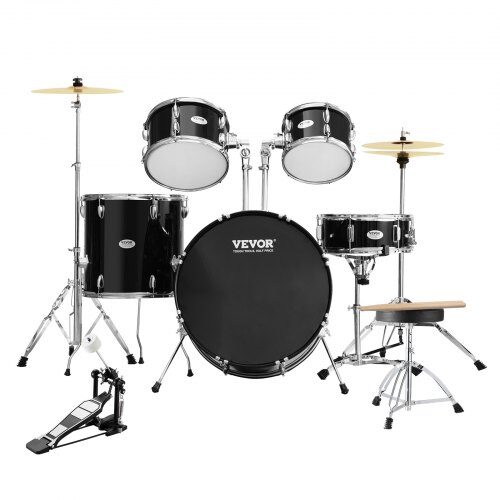 Trumset, 5-delars fullstorlek 22x40,6x40,6 cm, svart, justerbar pall Trumset, 5-delars fullstorlek 22x40,6x40,6 cm, svart, justerbar pall
