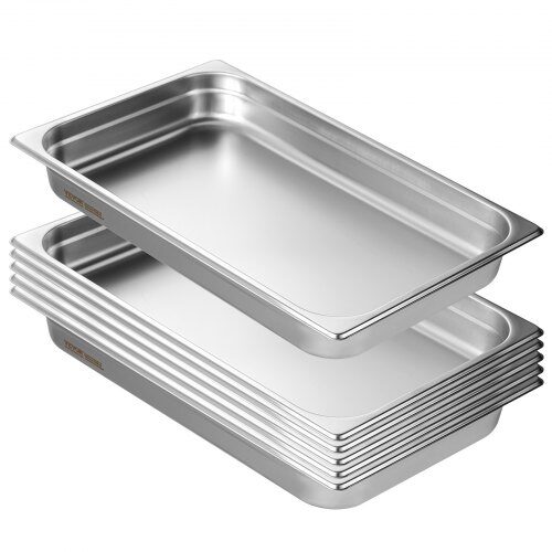 Steam Table Pan, 6-pak fuld størrelse anti-jam, 53x32,8x6,7 cm, rustfrit stål, opbevaring