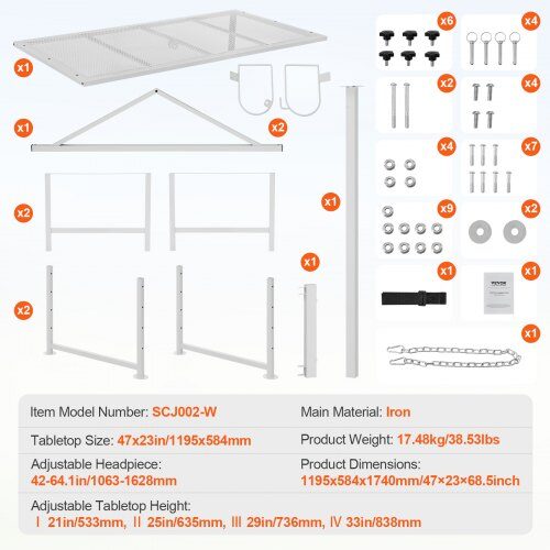 Djurbord, Justerbart get- och fårbord, 119,5x58,4x174 cm, Vit, Metall