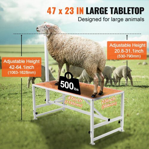 Djurbord, Justerbart get- och fårbord, 119,5x58,4x174 cm, Vit, Metall