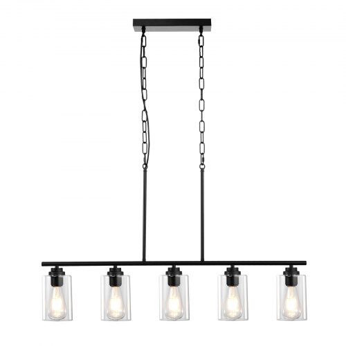 Taklampa, 5-ljus köksö justerbar, metallram, klart glas