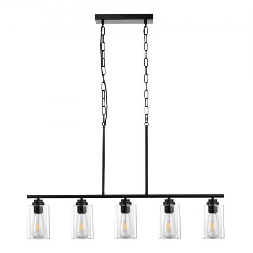 Taklampa, 5-ljus köksö justerbar, metallram, klart glas
