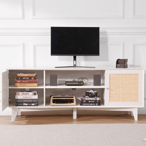 TV-taso, 167.7x39.7x63.6 cm, valkoinen, rottinki