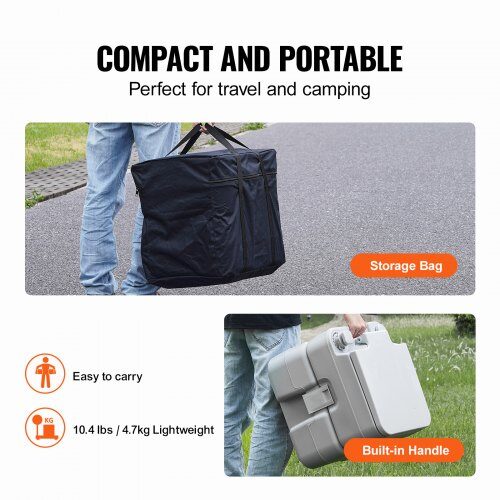 Transportabelt toilet, 43x34x42 cm, grå, rejse camping opbevaring