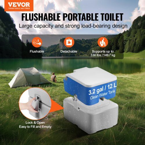 Transportabelt toilet, 43x34x42 cm, grå, rejse camping opbevaring