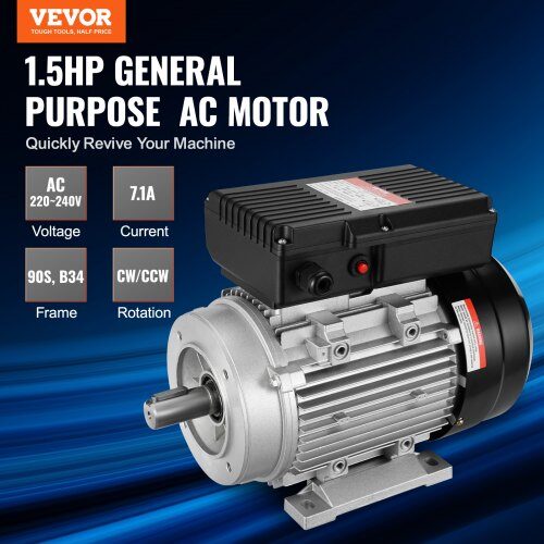 Elektrisk motor, 330x175x240 mm, 1.1KW, enfaset, stål