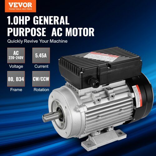 Elektrisk motor, 290x160x215 mm, 0.75 kW, enfas, stål