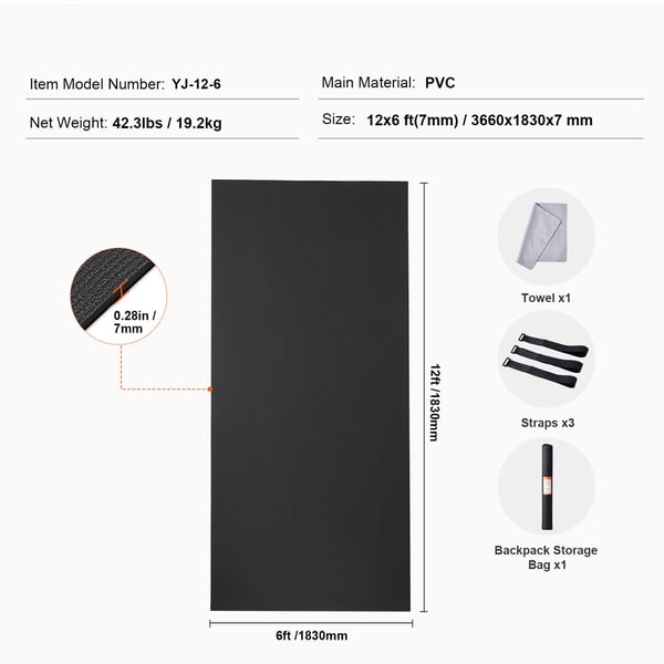 Harjoittelumatto, 370x180 cm, liukumaton, PVC
