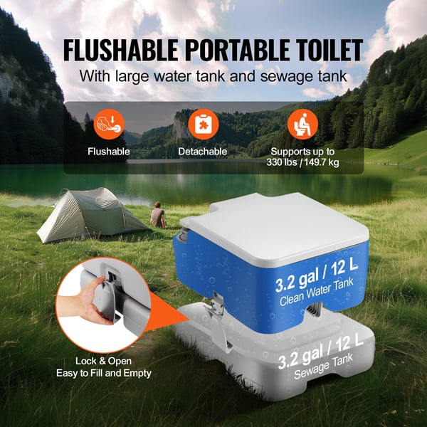 Transportabelt toilet, 43x34x30 cm, grå, camping