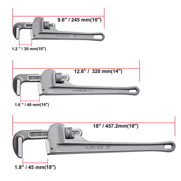 Rørtangssæt, 25.4x381 mm 35.6x457.2 mm 45.7x457.2 mm, Justerbar, Aluminium
