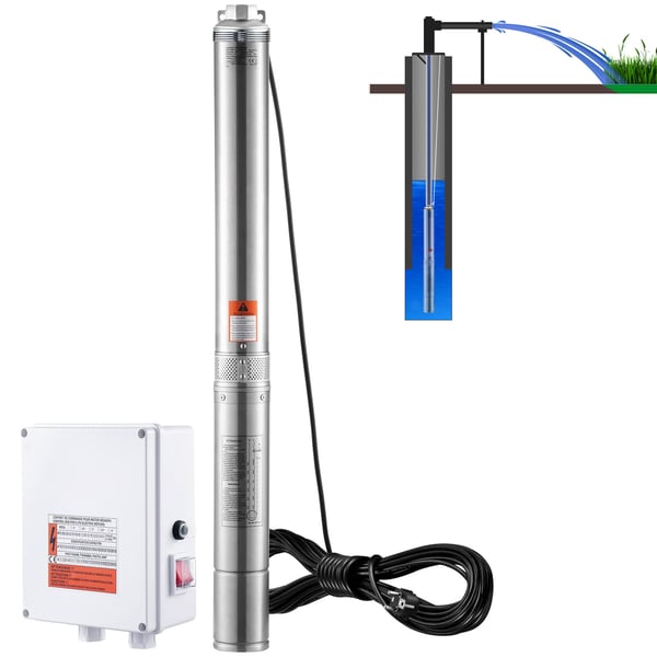 Djupbrunnspump, 2200W, 19,4 m sladd, rostfritt stål, vattenpump