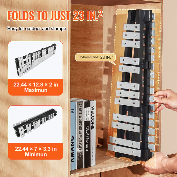 Glockenspiel xylofon, 57x32,5x5 cm, slagtøjsinstrument sæt, aluminium træ