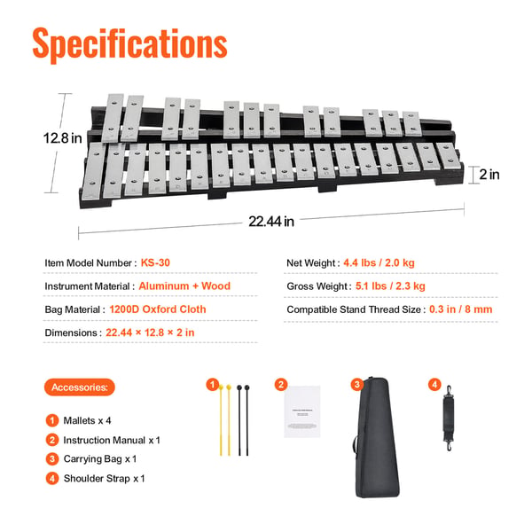 Glockenspiel xylofon, 57x32,5x5 cm, slagtøjsinstrument sæt, aluminium træ