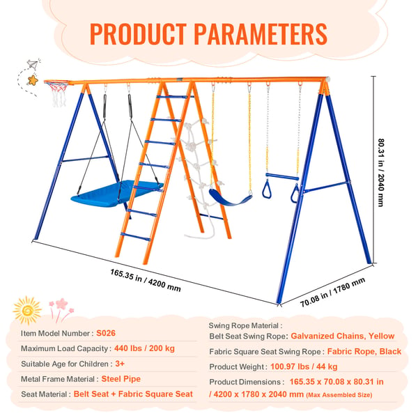 Gyngestativ 6-i-1 Metal Udendørs 200 kg Kapacitet, Stål