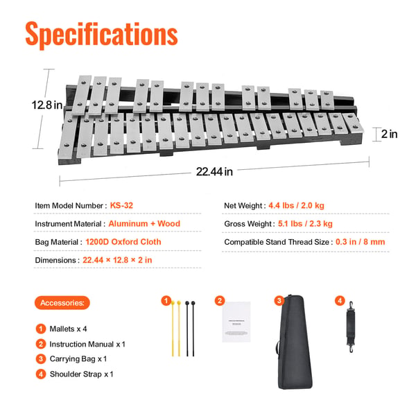 Glockenspiel xylofon, 60,5x35,6x5,5 cm, slagtøjsinstrument sæt