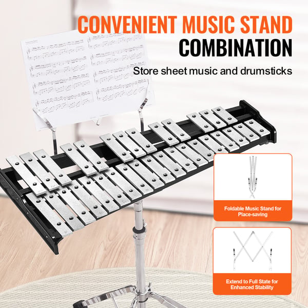 Glockenspiel xylofon, 605x356x55 mm, professionelt slagtøjsinstrument sæt