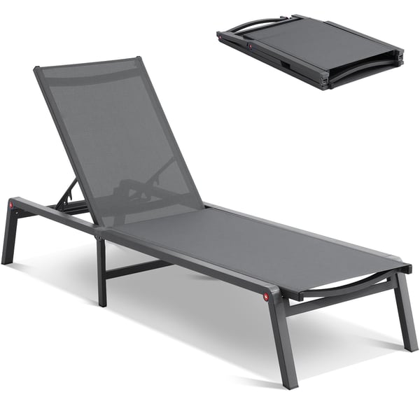 Chaiselongstol, 111x59.5x10.5 cm, mørkegrå, aluminium, justerbar, sammenklappelig