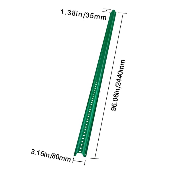 Skiltestolpe, 8 ft U-profil stål, 244x8x3,5 cm, grøn, kraftig stål