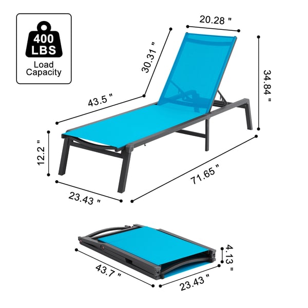 Lehdenluku-tuoli, 111x59.5x10.5 cm, sininen, alumiini, säädettävä, taitettava