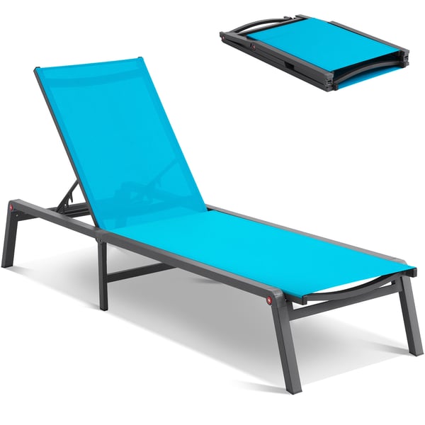 Lehdenluku-tuoli, 111x59.5x10.5 cm, sininen, alumiini, säädettävä, taitettava