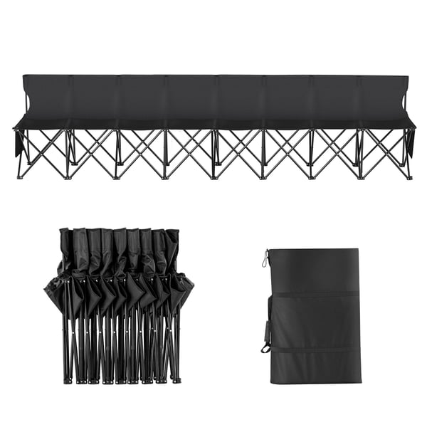 Sammenklappelig bænk, 3150x836x442 mm, Sort, 8-sæders transportabel siddeplads
