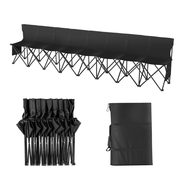 Sammenklappelig bænk, 3150x836x442 mm, Sort, 8-sæders transportabel siddeplads