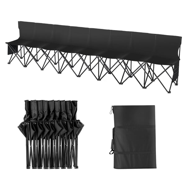 Sammenklappelig bænk, 3150x836x442 mm, Sort, 8-sæders transportabel siddeplads