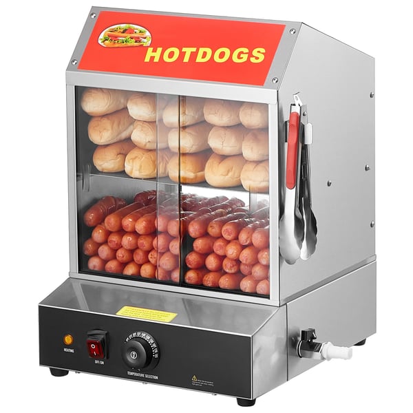 Hotdogdamper, 34,5x38x51 cm, rustfrit stål, elektrisk brødvarmer