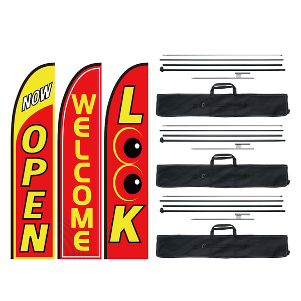 Reklameflag-sæt, 3 flag med stænger 340x80 cm, 498,5 cm, sort, udendørs