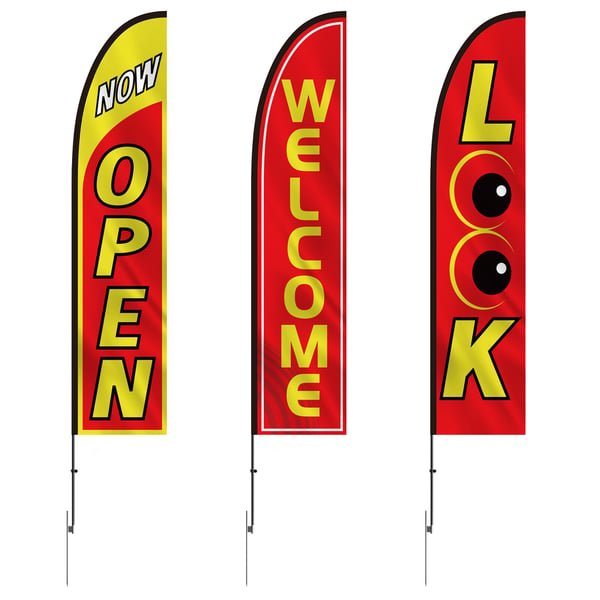 Reklameflag-sæt, 3 flag med stænger 340x80 cm, 498,5 cm, sort, udendørs