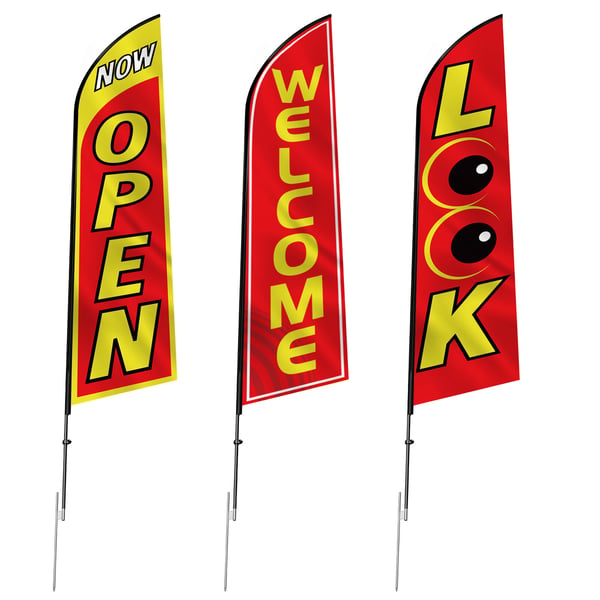 Reklameflag-sæt, 3 flag med stænger 340x80 cm, 498,5 cm, sort, udendørs