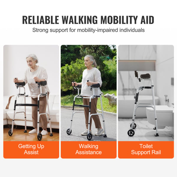 Sammenklappelig gangstativ, højdejusterbare aftagelige armlæn, 72x57x100,5-115,5 cm, aluminium