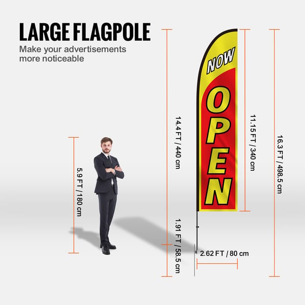 Reklamfjäderflaggsats, 340x80 cm, Open, Aluminium, Utomhus