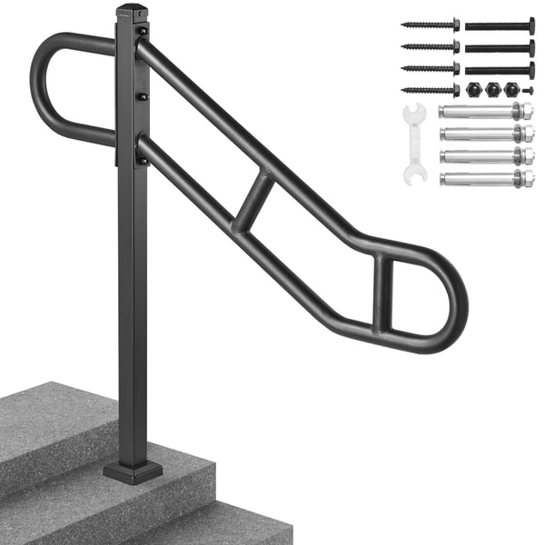 Handräcke, Enkel Stolpe Utomhus 1-3 Steg, 102.9 cm, Golvmontering, Stål