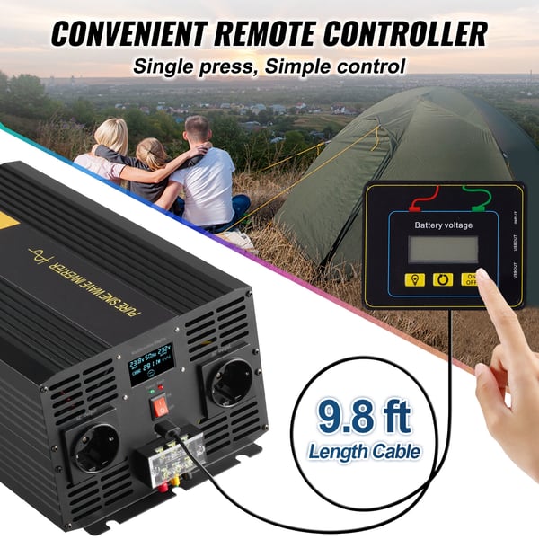 Invertteri, puhdas siniaalto 3000W 24V DC - 230V AC, 40.6x20.5x14.7 cm