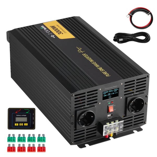Invertteri, puhdas siniaalto 3000W 24V DC - 230V AC, 40.6x20.5x14.7 cm